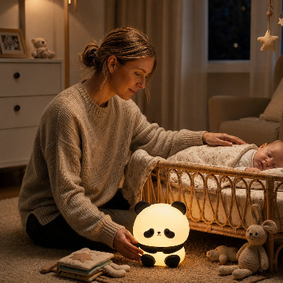 Veilleuse bébé accompagnant une maman près du berceau