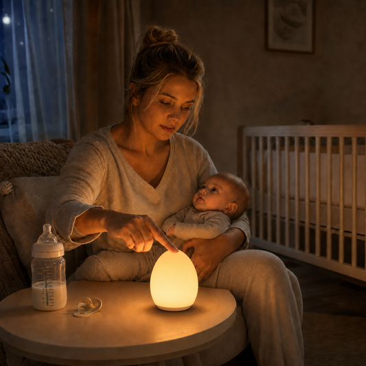 veilleuse bebe eclairant une maman et son bebe