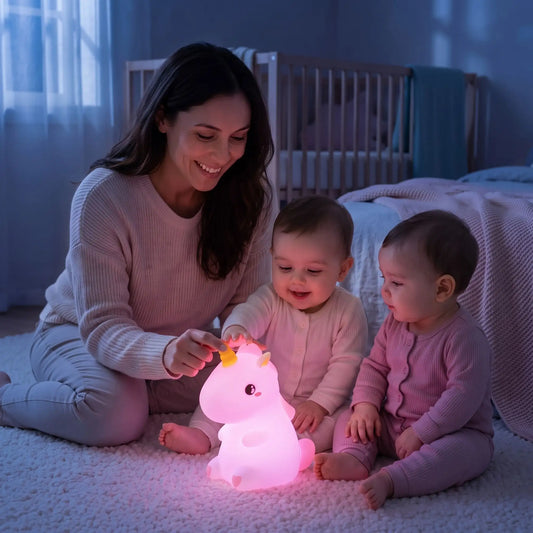 veilleuse bébé maman joue avec bebe