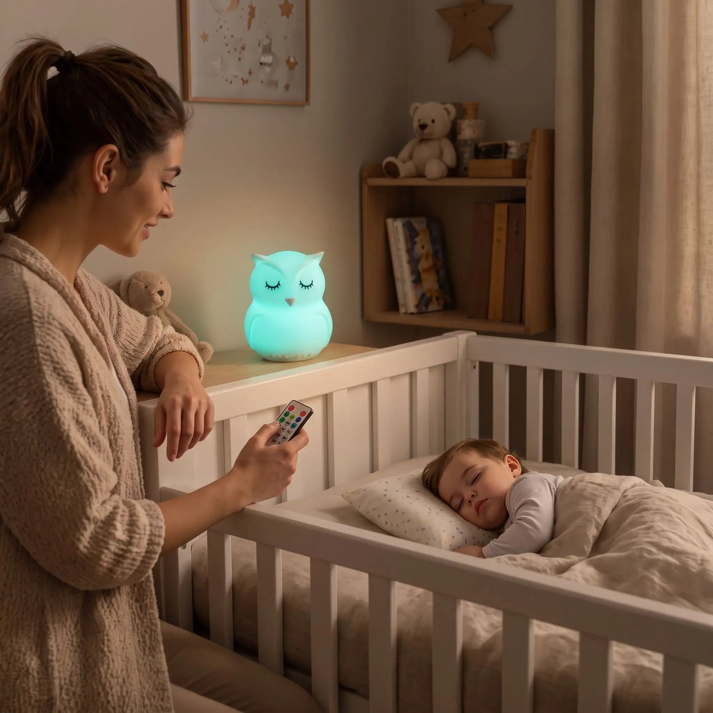 veilleuse bebe maman veille sur bebe dormant