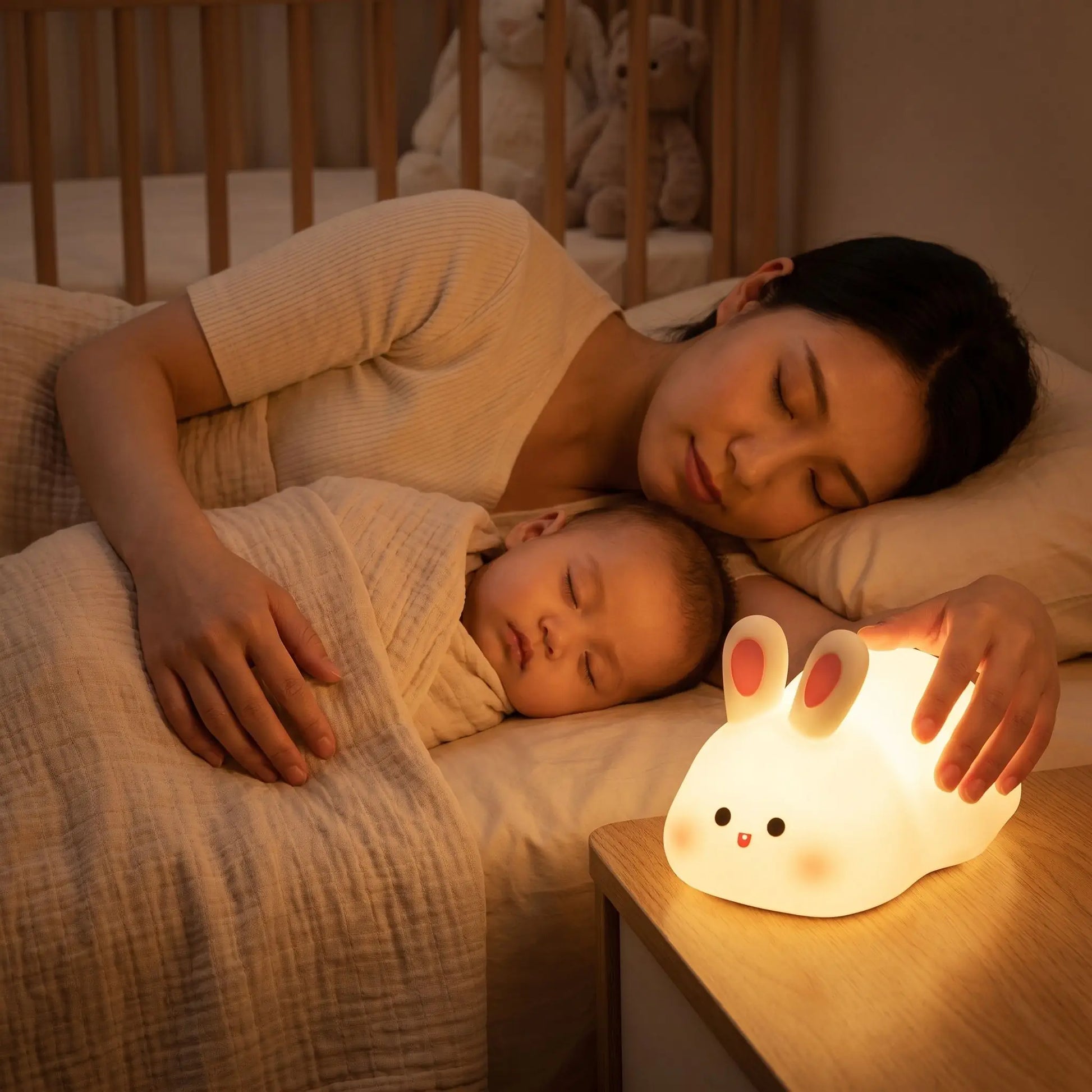 veilleuse lapin maman fait dormir son bébé