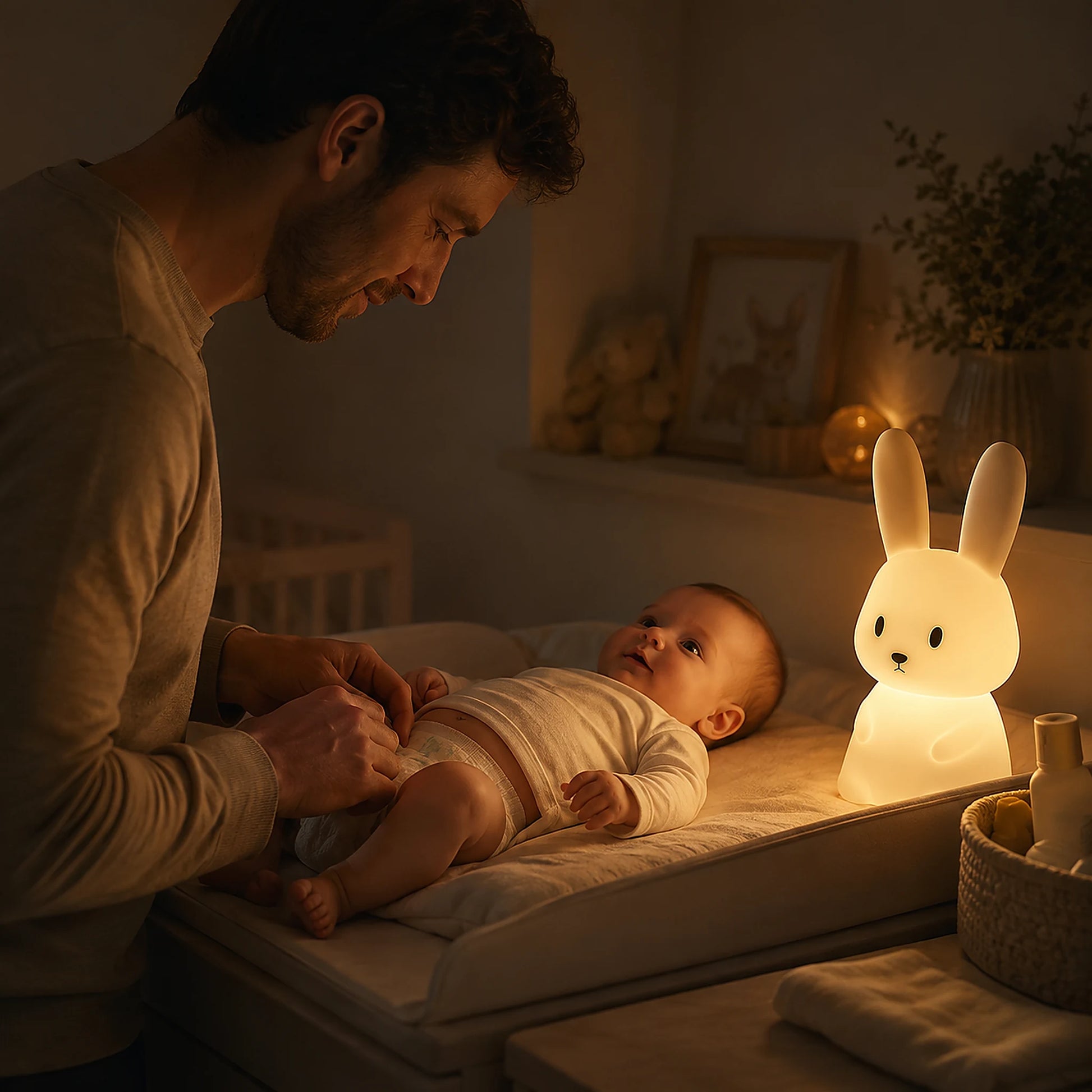 veilleuse lapin papa change bébé