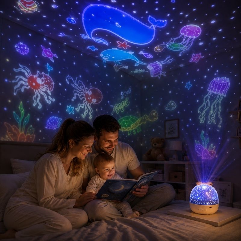 veilleuse projection GalaxiLune accompagnant une histoire